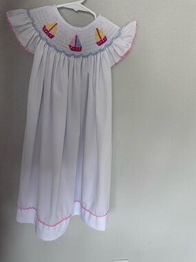 Nola White Dress with Pink and Blue Trim